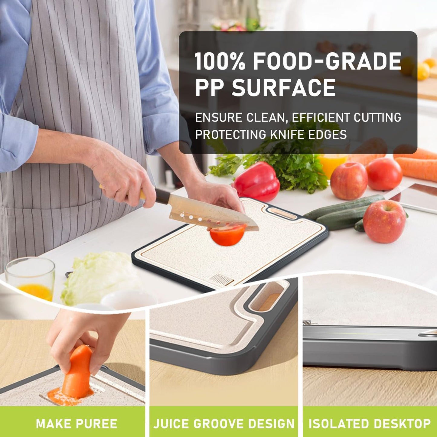 FIRE HIVE Pure Titanium & Platycodon Cutting Board - Double-Sided Large Kitchen Board, 16x11 Inch, Multi-Functional & Safe Cleaning Surface