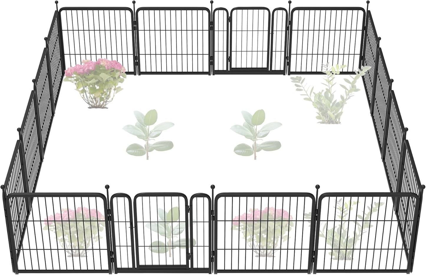 FXW Garden Fence Outdoor for The Yard – 24in(H) x 29.6ft(L) Heavy Duty Metal Animal Barrier for Dog and Rabbit, Decorative Dog Fence, 16 Panels, Black