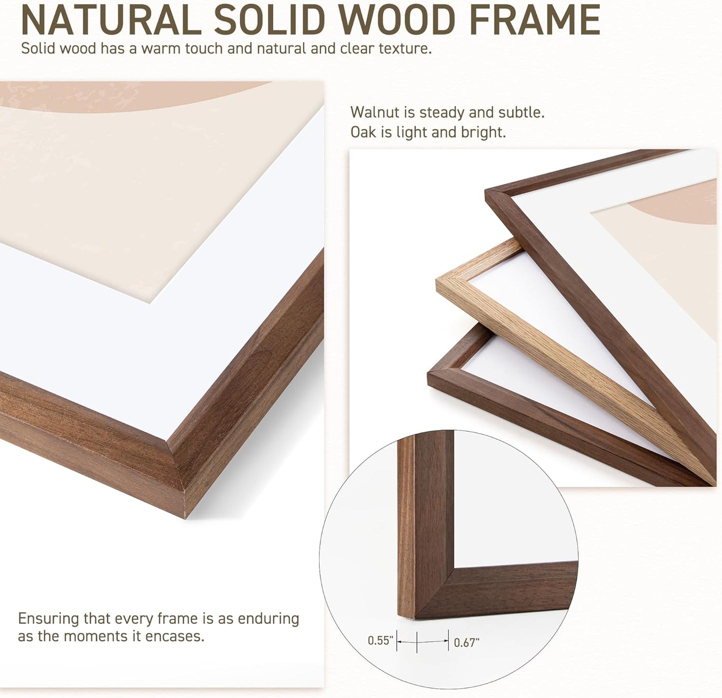 18x24 Poster Frame Natural Solid Walnut Photo Frames with 16x20 Removable Mat Wall Hanging Large Handcrafted Frame with HD Plexiglass Wall and Tabletop Display Large Picture Frame