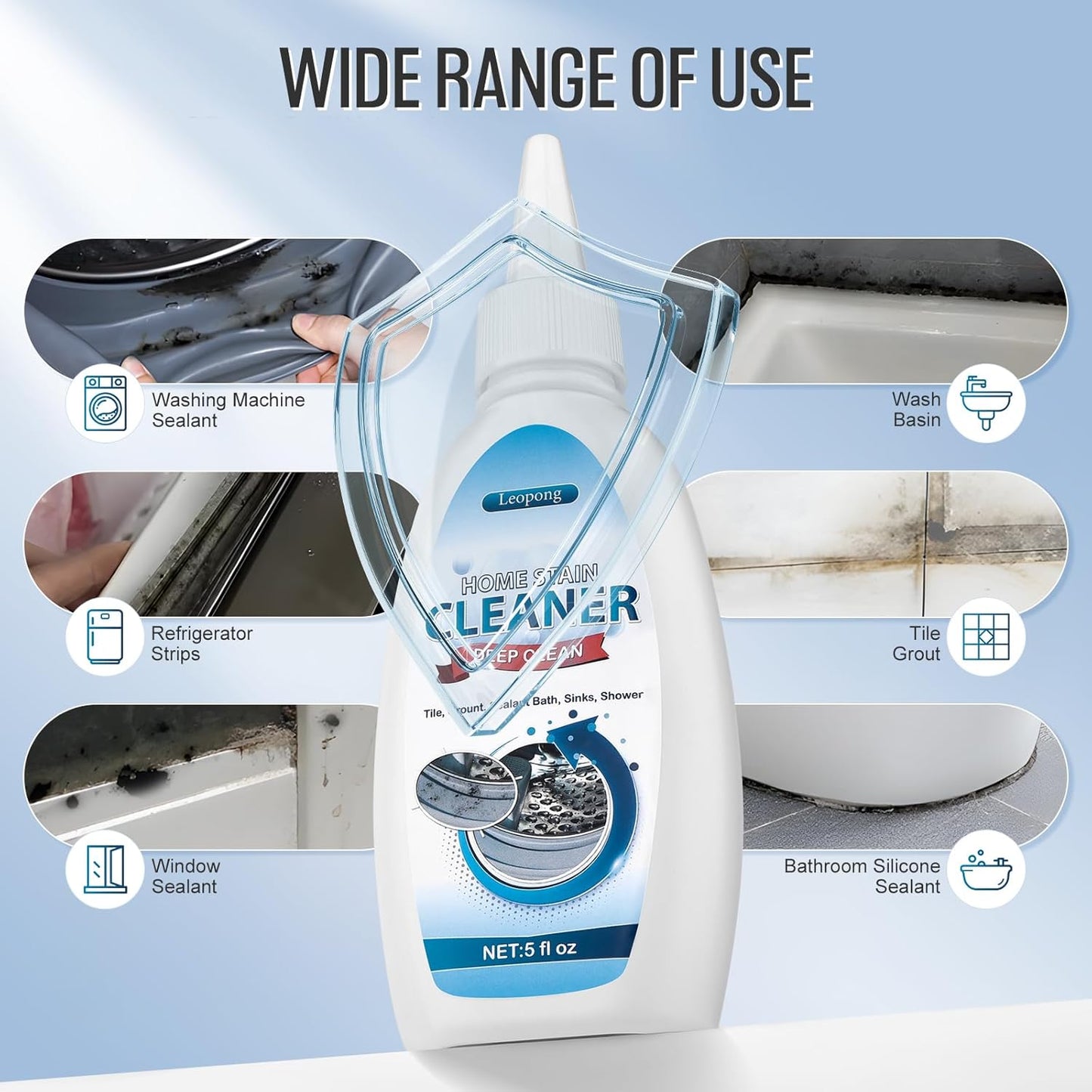 Home Cleaner Gel, Cleaner for Washing Machine, Refrigerator Strips, Household Shower, Kitchen Sinks, Walls, Tiles, Bathrooms- 10 fl oz