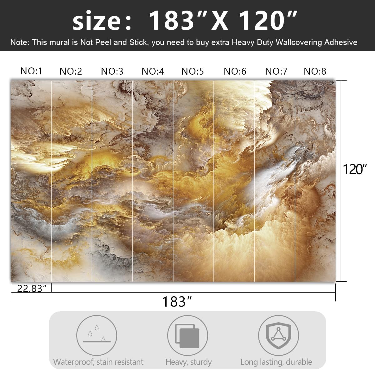 -Golden Clouds Ceiling Fabric Wallpaper Living Room Bedroom Bathroom Modern Boys Girls Kids Room Abstract Large Mural- 183"x120"（ not Peel and Stick）