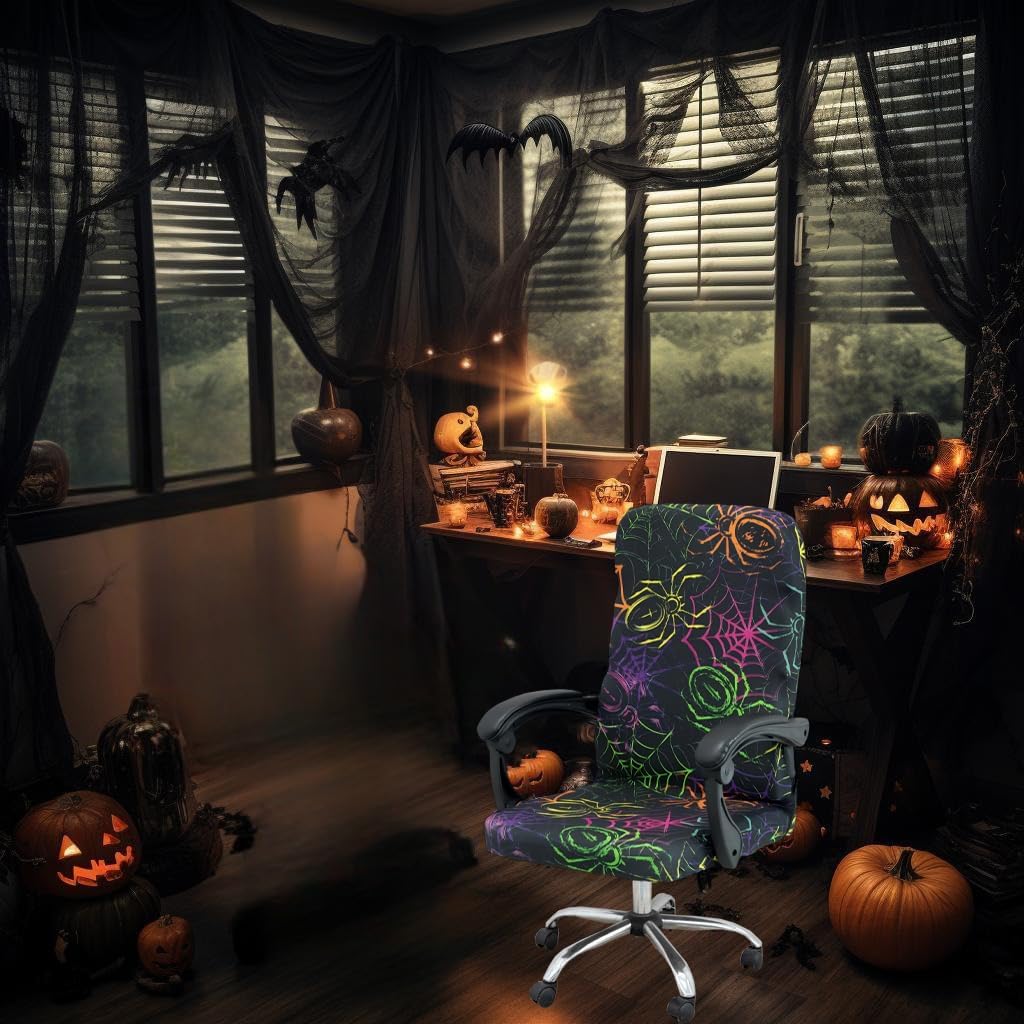 Halloween Office Chair CoversHorror Bloody Handprints Footprints on White Horror Theme Print Stretchable Slipcover for Modern Simplism Style High Back Boss Chair(No Chair) (Halloween06, L)…