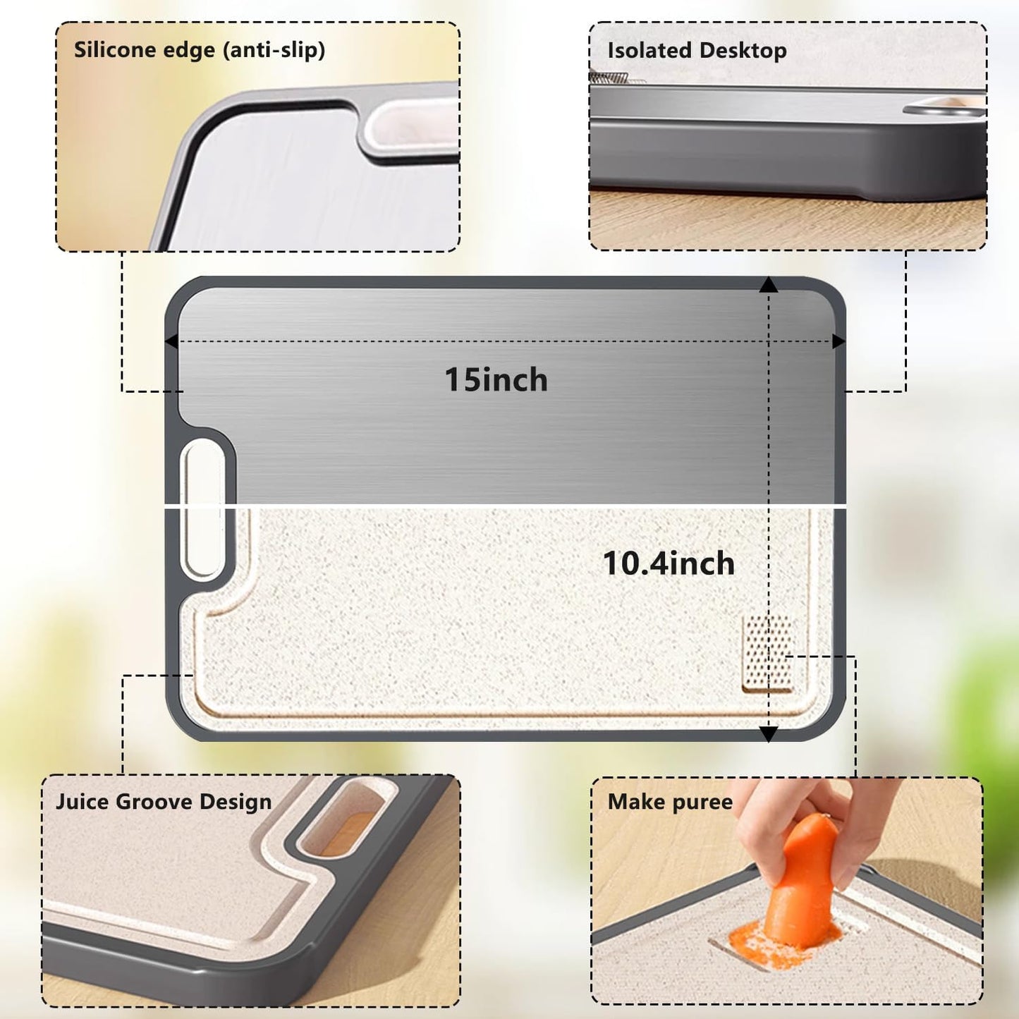 FIRE HIVE Kitchen Stainless Steel Cutting Board,Double-Sided Multi-Functional Cutting Boards,Large Cutting Board Made of Stainless Steel & Platycodon, 16*11 inches Safe Kitchen Cleaning Cutting Boards