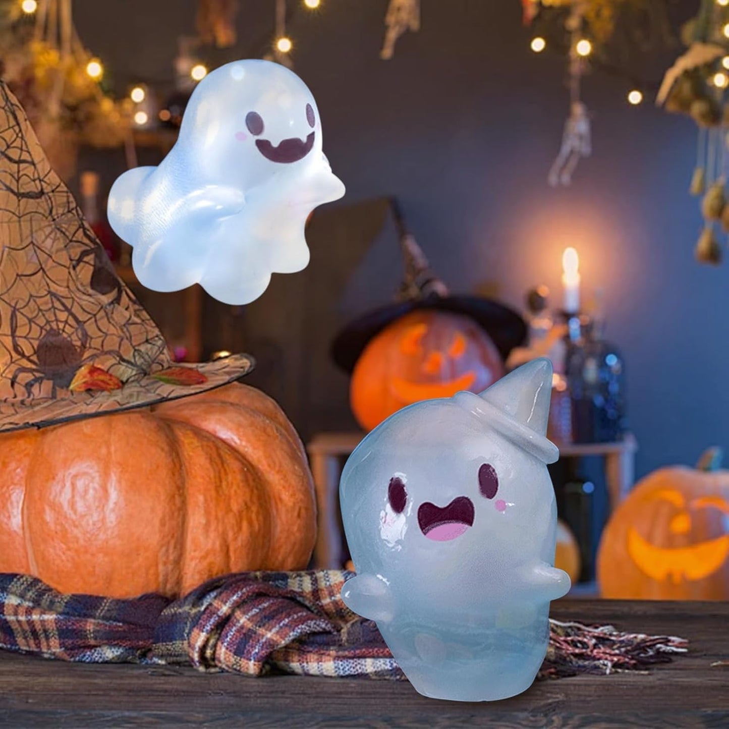 32 Sets Halloween Mini Ghost Figures with Box, Glow in The Dark Mini Resin Ghosts, Luminous Ghost Miniature Resin Figurines for Halloween Party Favors (1PCS A)
