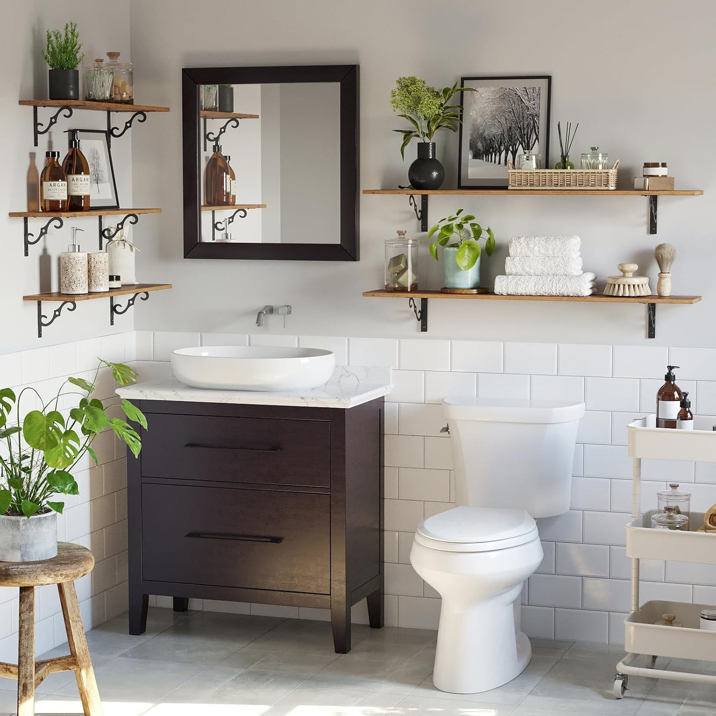 DINZI LVJ Long Wall Shelves, 47.3 Inch Large Floating Shelves Set of 2, Wide Display Shelf Wall Mounted with Brackets, Easy Hanging for Living Room, Toilet, Office, Bedroom, Rustic Brown