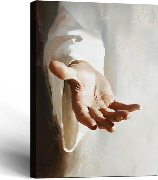 Framed Canvas Jesus Hands Wall Decor Wall Art Gallery Decor Unique Print Wall Decor for Living Room Bedroom Church Home Decor 12x16 Inch Ready to Hang