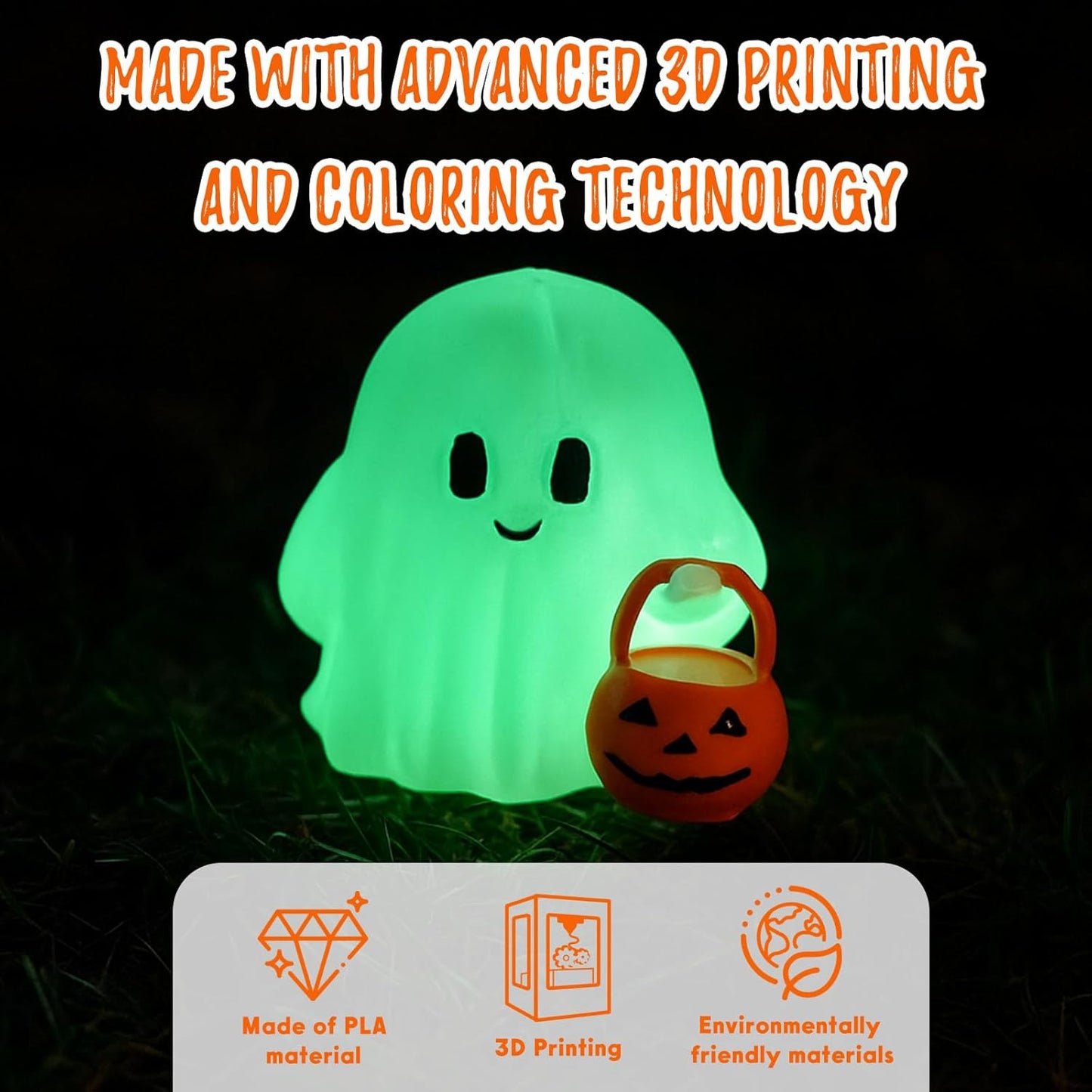 Halloween Ghost Figurine, Funny Glow in The Dark Spooky Resin Ghost with Pumpkin Basket Statue, Cute Decor for Halloween Decorations Indoor, Porch Indoor Home Decor Gifts