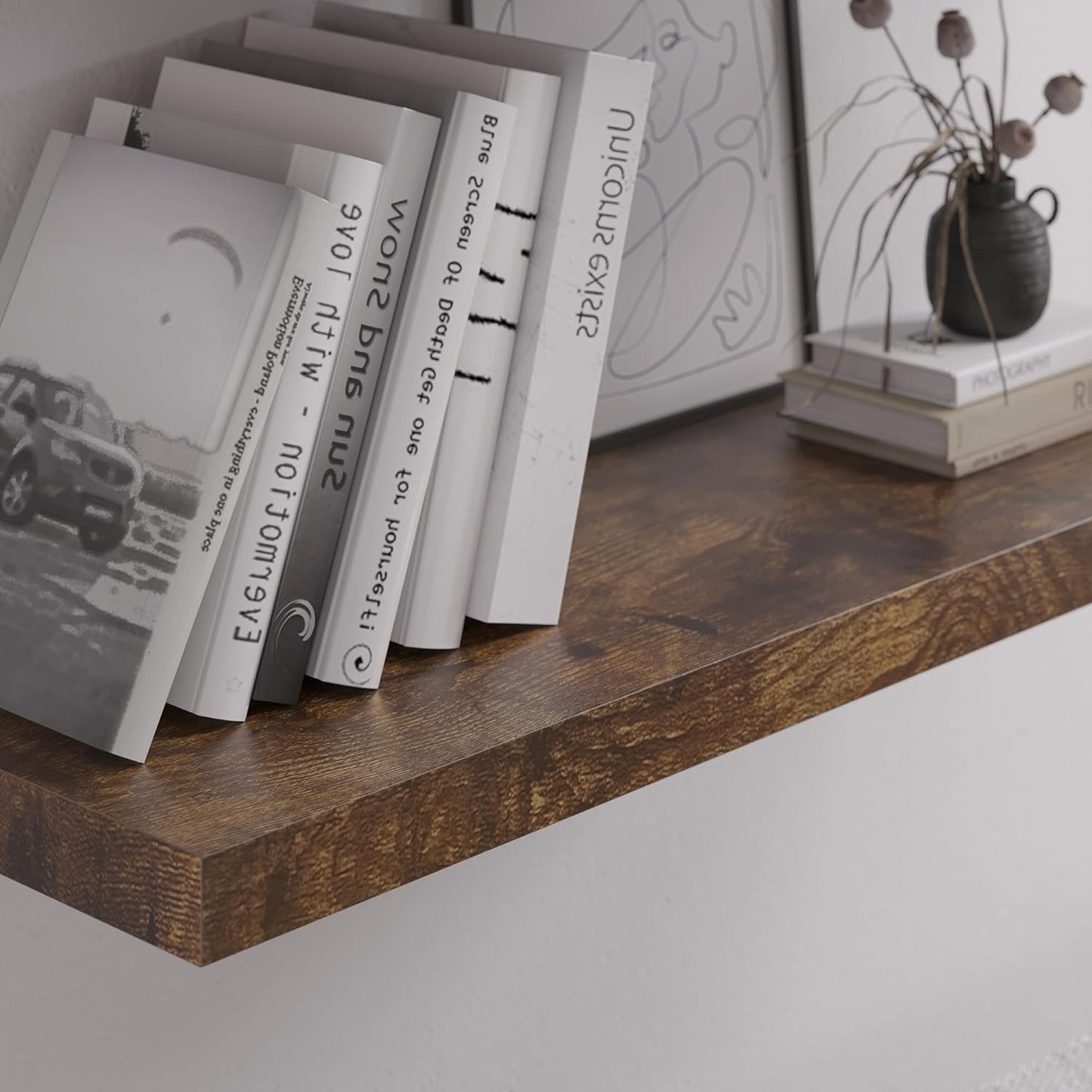 Floating Shelf, Set of 2 Wall Shelf, 30 in W x 12.75 in D x 2 in H Wooden Floating Wall Shelf with Invisible Brackets for Living Room/Bedroom/Bathroom/Kitchen Storage and Decor, Rustic Brown