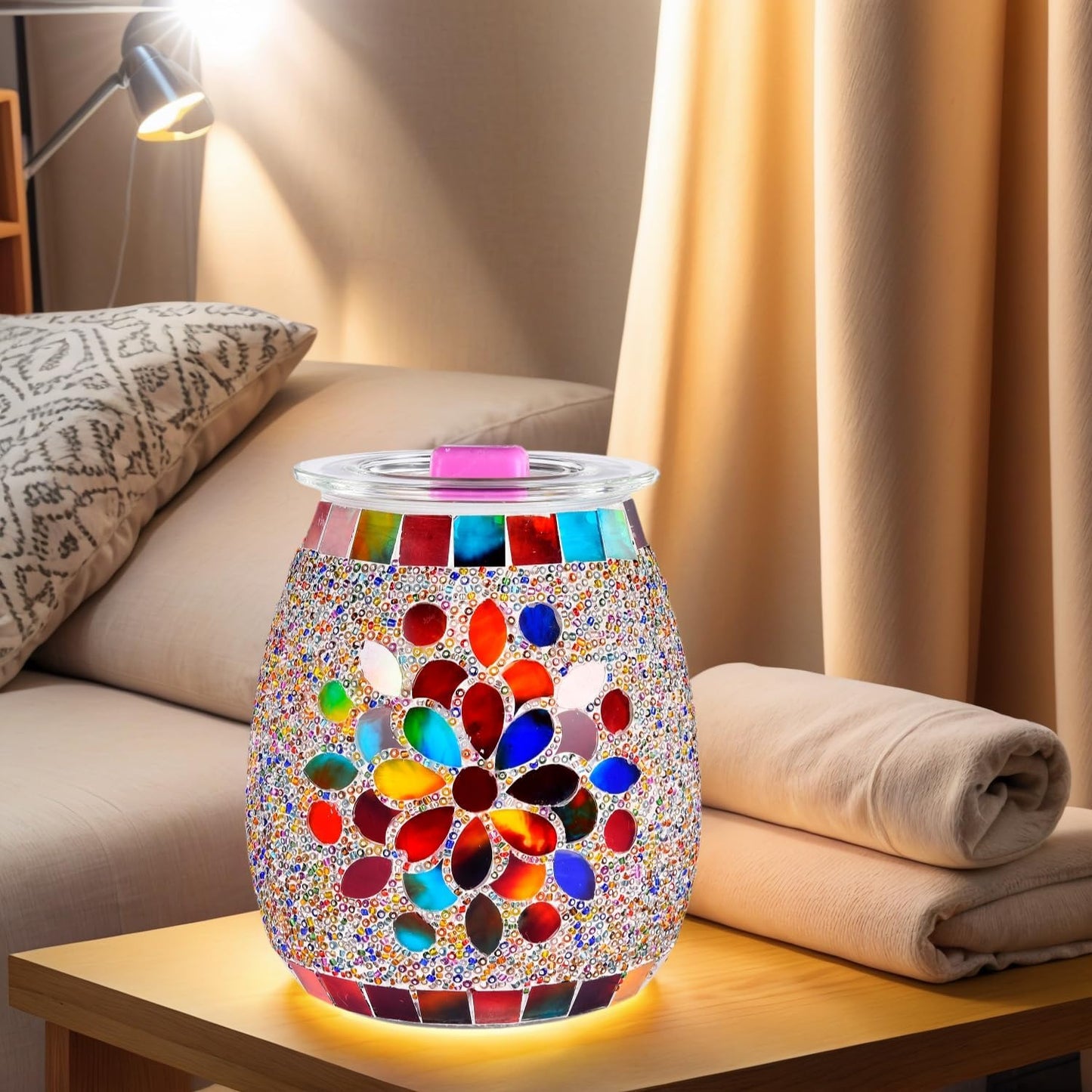 Dicimi Mosaic Glass Electric Wax Melt Warmer, Candle Warmer & Essential Oils Burner - Premium Wax Melts Burner (Petal)