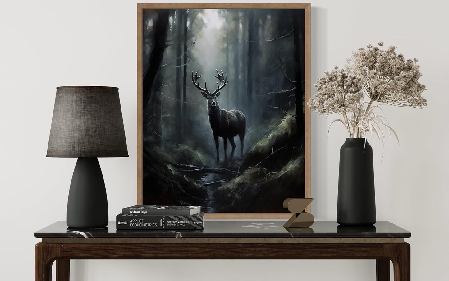Deer in Forest Poster Art Print, Halloween Scary Vintage Wall Art Academia Spooky Painting Decoration for Horror Prints, Gothic Posters Bedroom Decor 89 (Deer in Forest, 16 x 20 inches, Wood Frame)