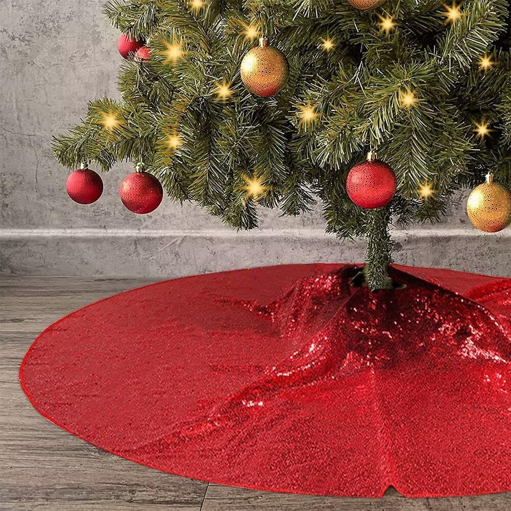 Eternal Beauty Christmas Tree Skirt, 36 Inch Red Sequin Tree Skirt Small Xmas Tree Skirt for Christmas Tree Decorations
