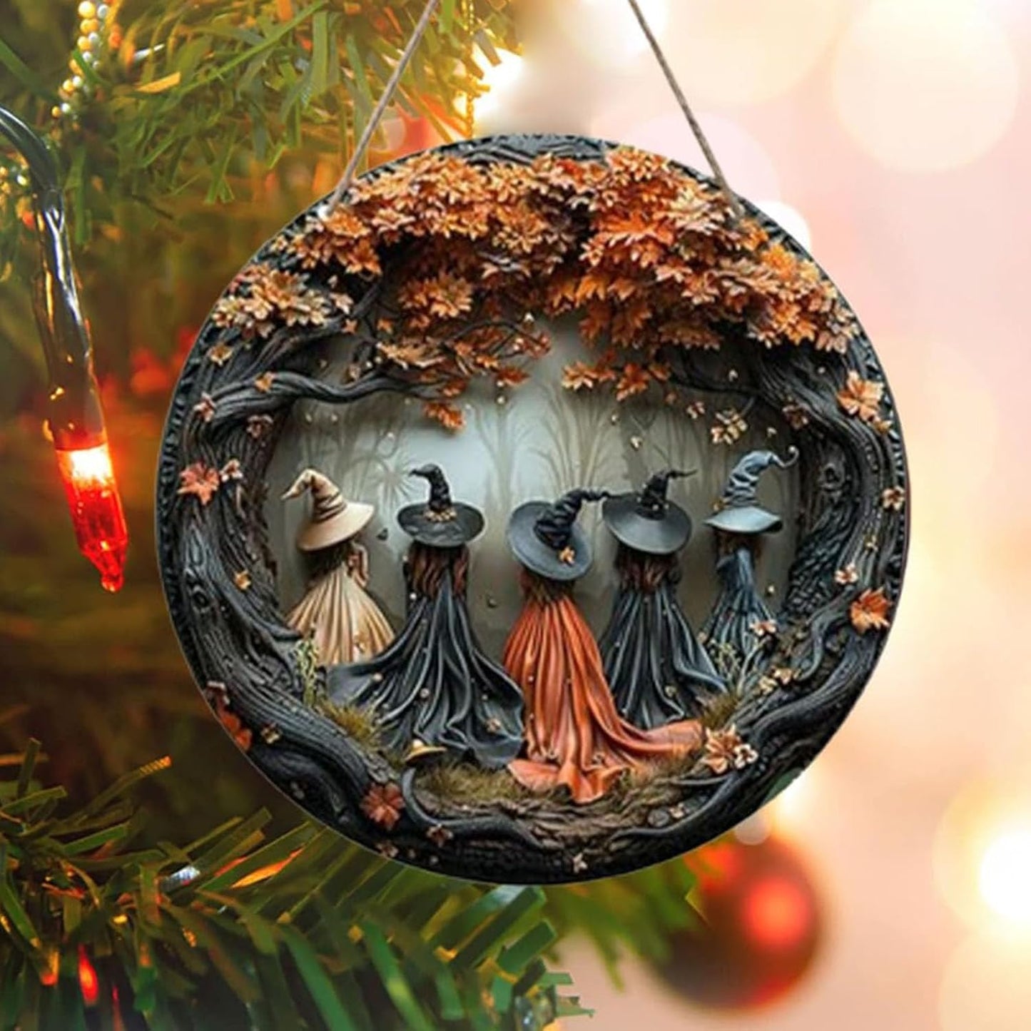 Fanyil/Olygee/Sherum/Shirem/Pubyfun/Glosrity/Libilin/Graddi/Solymody/Gowebs/Goredny/Vianys Witching Hour, Door Way Hanging Decor Halloween, 2D Wooden Round Witches Sign (B, 11.8")