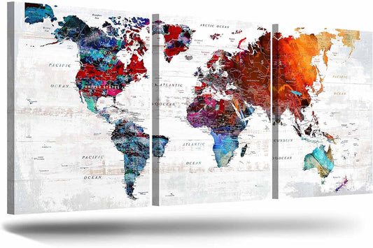 Elixart Modern Wall Art Canvas Pictures for Living Room Wall Decoration Red Orange Wall Decor for Bedroom Home Office Decor for Women Graffiti Map Paintings