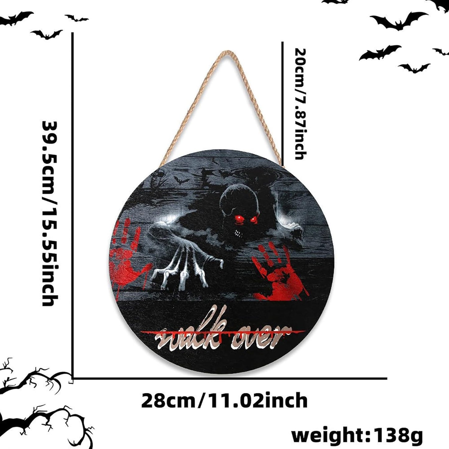 Halloween Wooden Round Hanging Sign Decoration Horror Skeleton Outdoor Wooden Plaques Yard Front Door Hanger Home Wall Decor for Halloween Wreath Party Supplies Decor