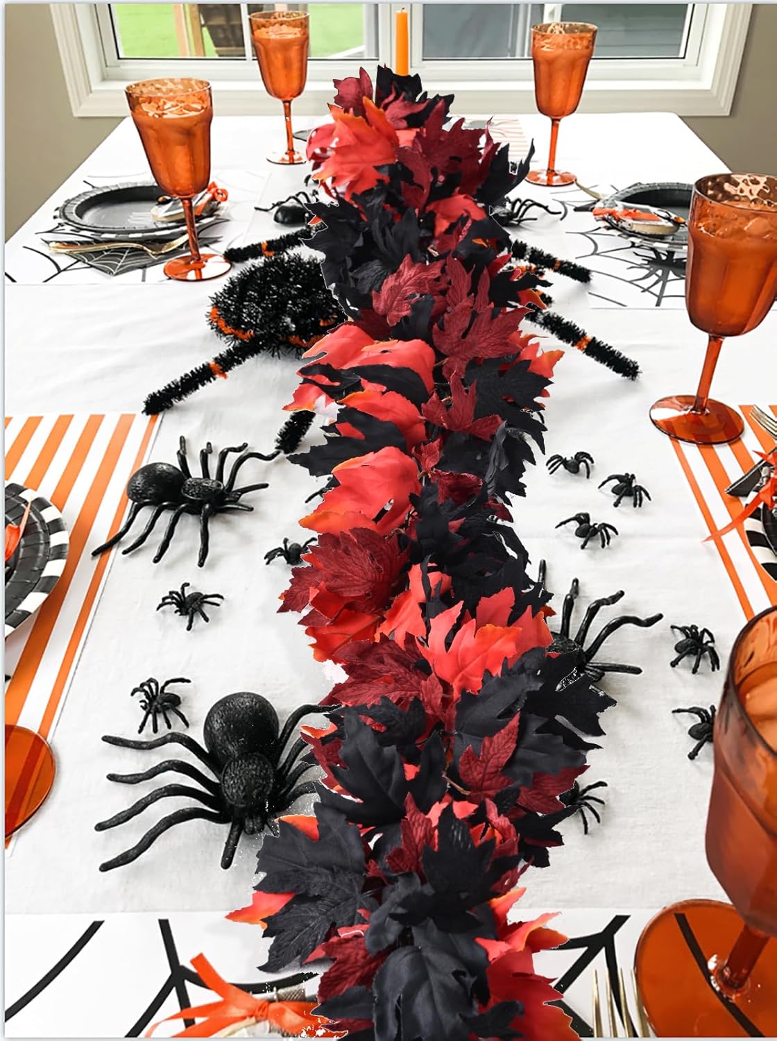 DearHouse 2 Pack Fall Maple Leaf Clearance, 5.9Ft/Piece Halloween Maple Foliage Garland Black and Red Autumn Decor for Home Fireplace Party