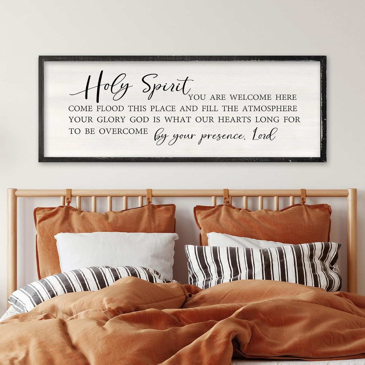 Holy Spirit You are Welcome Here Wall Decor Art 32x12 Inch Large Christian Song Bible Verse Plaque Wood Framed Sign Living Room Scripture Quote Religious For Office Wall Hanging (Black)