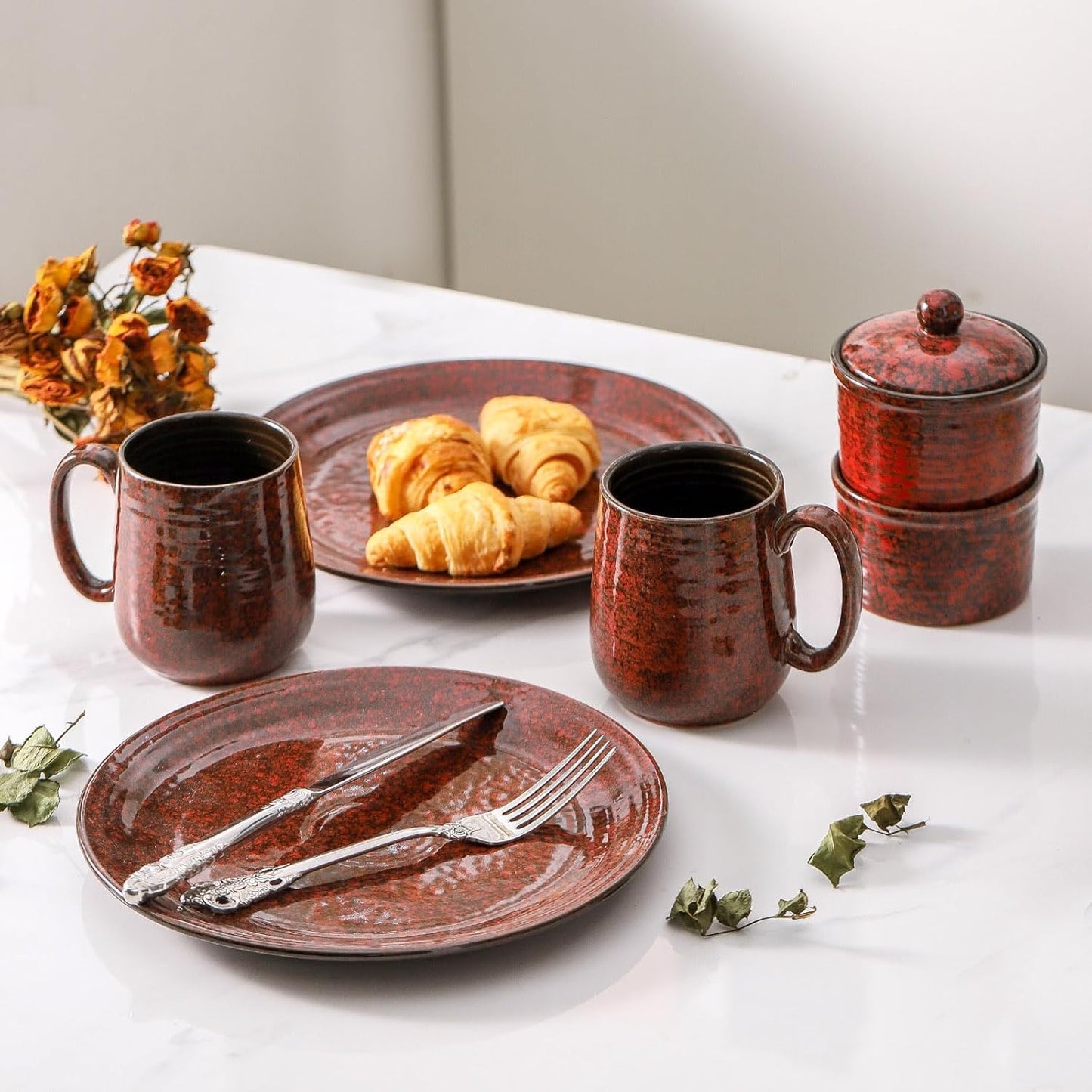 Hasense Coffee Mugs Set of 6, 15 Ounce Ceramic Coffee Cups Set with Handle,Porcelain Tea Mug for Kitchen, Red Cup for Tea,Cocoa,Dishwasher and Microwave Safe