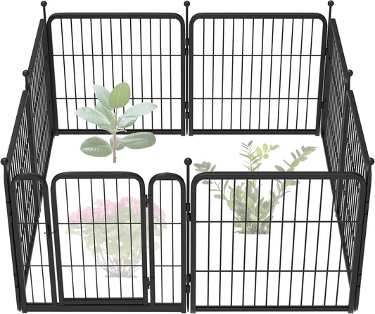 FXW Garden Fence Outdoor for The Yard – 24in(H) x 14.8ft(L) Heavy Duty Metal Animal Barrier for Dog and Rabbit, Decorative Dog Fence, 8 Panels, Black