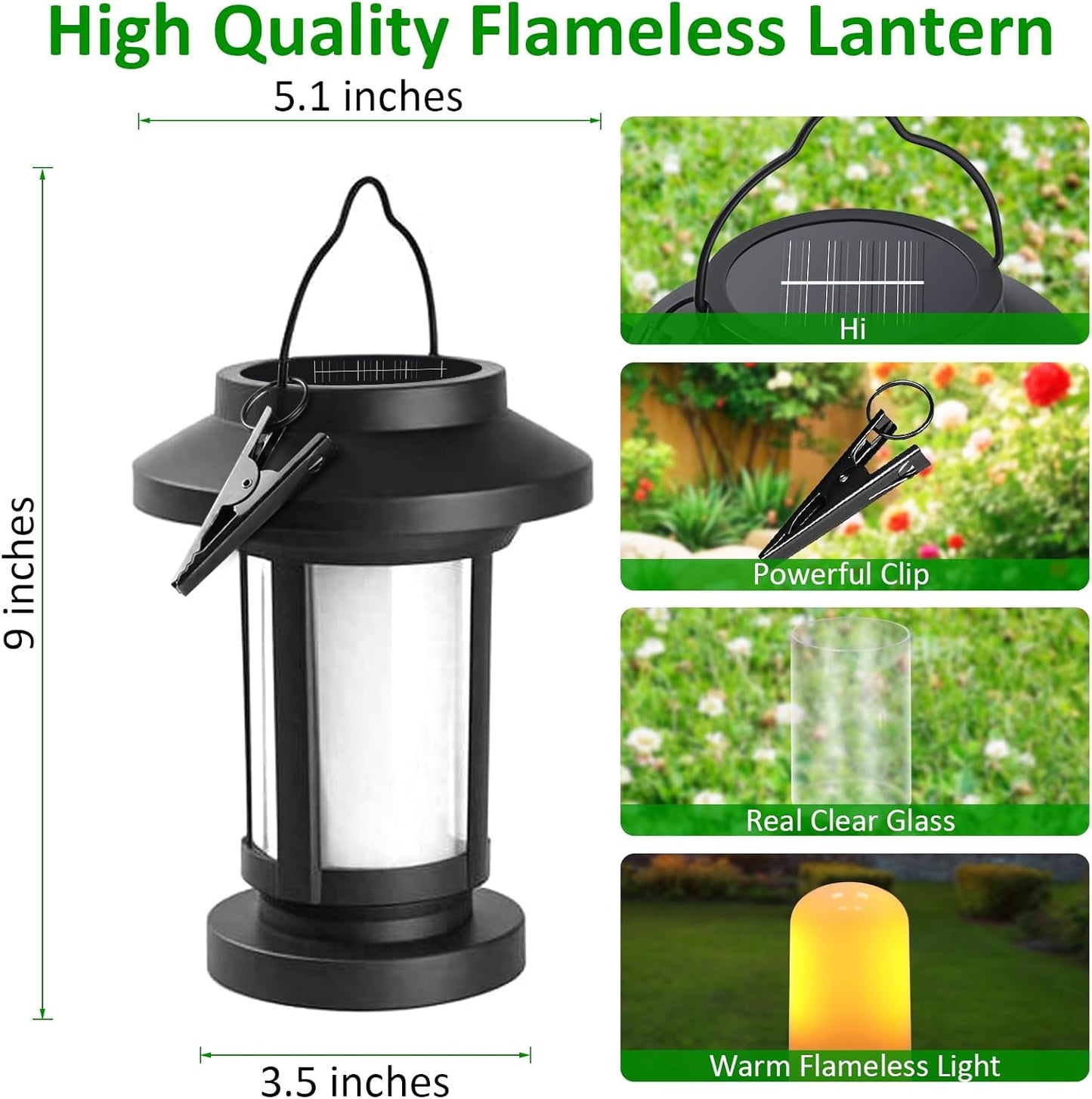Derynome Solar Lantern Outdoor Lights, 4 Pack Upgraded Flickering Flameless Solar Lights Outdoor Waterproof, Hanging Decorative Lanterns for Yard Patio Path Garden Decor (4)