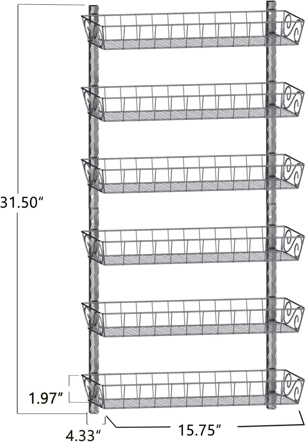 SWOMMOLY Adjustable Wall Mount Spice Rack, 6-Tier Dual-use (Multi-use) Organizer, Silver