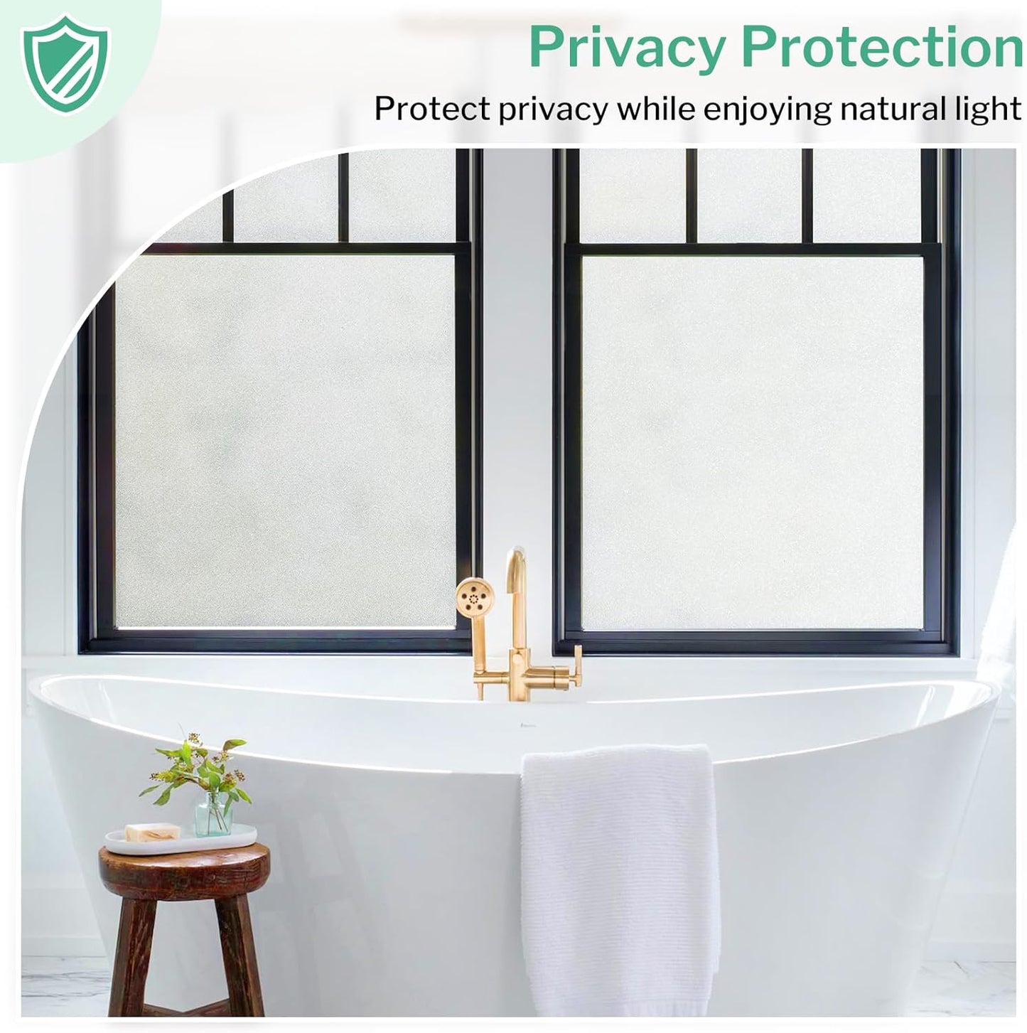 DOWELL Window Privacy Film, Frosted Glass Window Film, Static Cling Non-Adhesive Glass Clings, Sun Blocking Opaque Coverings, Reusable Door Stickers for Bathroom Home Office, Pure, 17.5"x157.5"