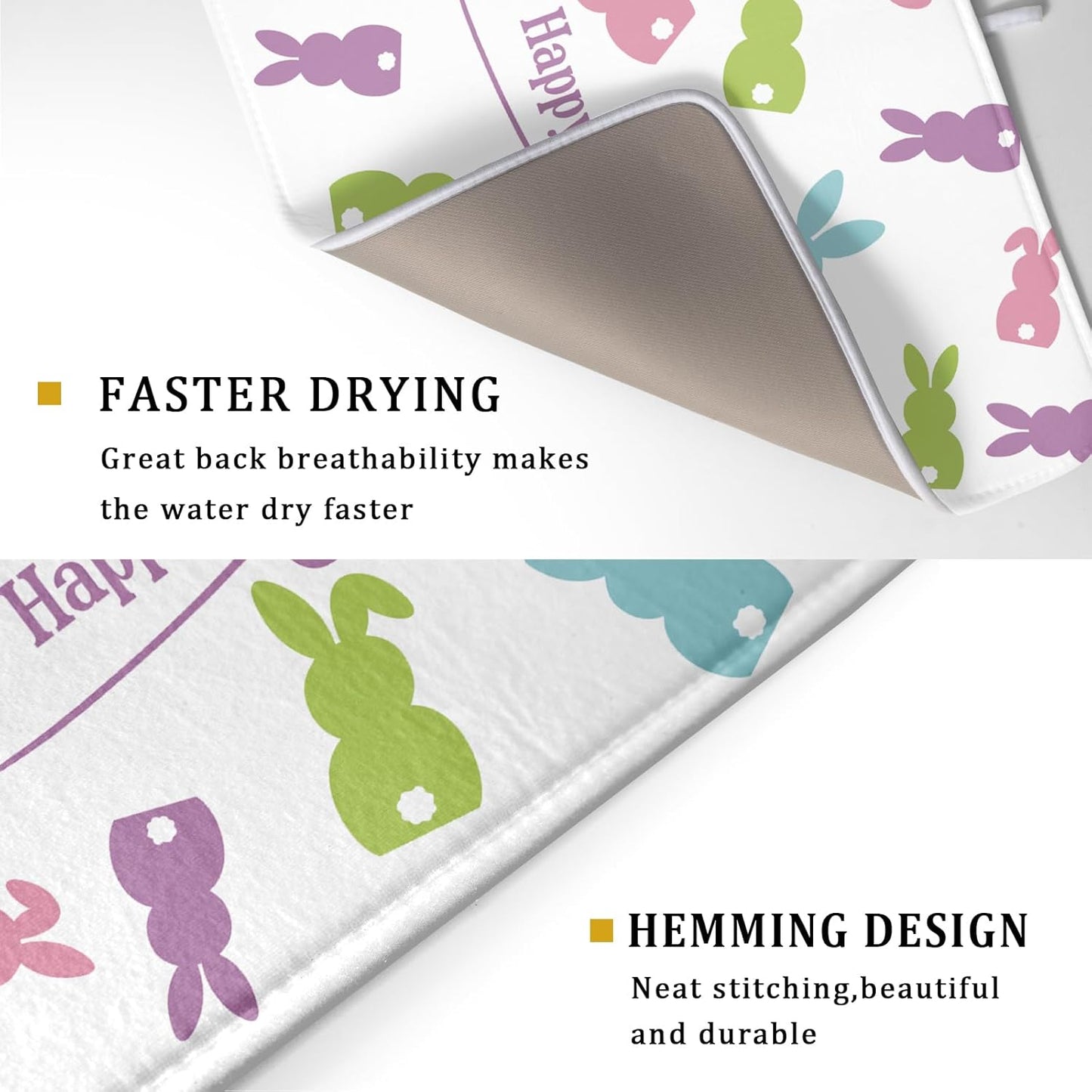 Easter Dish Drying Mat for Kitchen Counter Colorful Bunny Rabbit Festival Holiday Seasonal Absorbent Reversible Microfiber Kitchen Countertop Protector Dishes Pad Large 18x24 inch