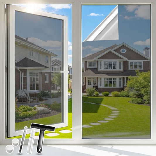 DUOFIRE One Way Window Film Privacy See Out Not in Heat Blocker Window Tint Reflective Mirror Windows Tinting Film for Home Static Cling Anti-UV Sun Blocking Windows Covering（Black, 11.8x78.7in）