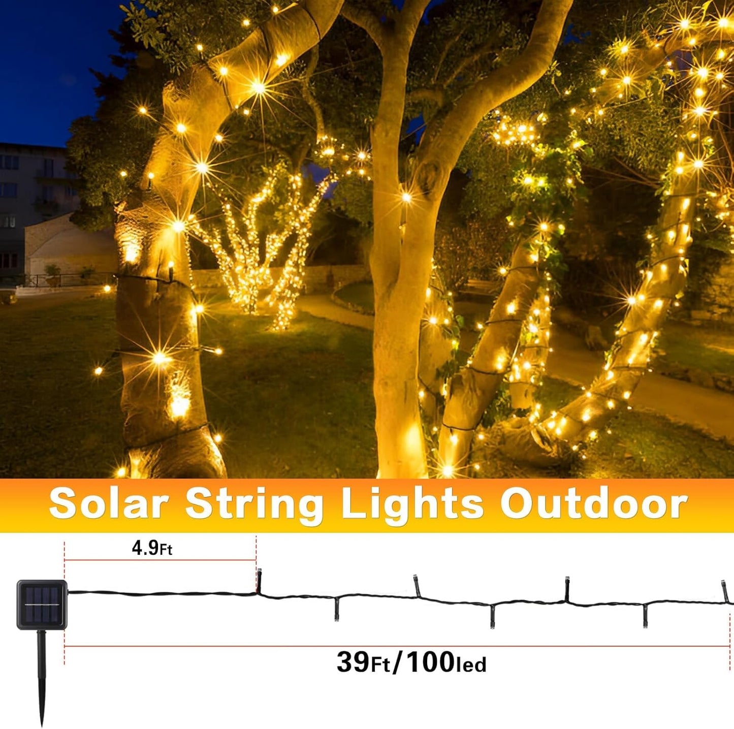 2 Pack Solar String Lights Outdoor, 200 LED Extra-Long 78 FT Solar Lights Outdoor with 8 Lighting Modes, IP65 Waterproof for Garden, Patio, Xmas, Balcony, Wedding, Party (Warm White)
