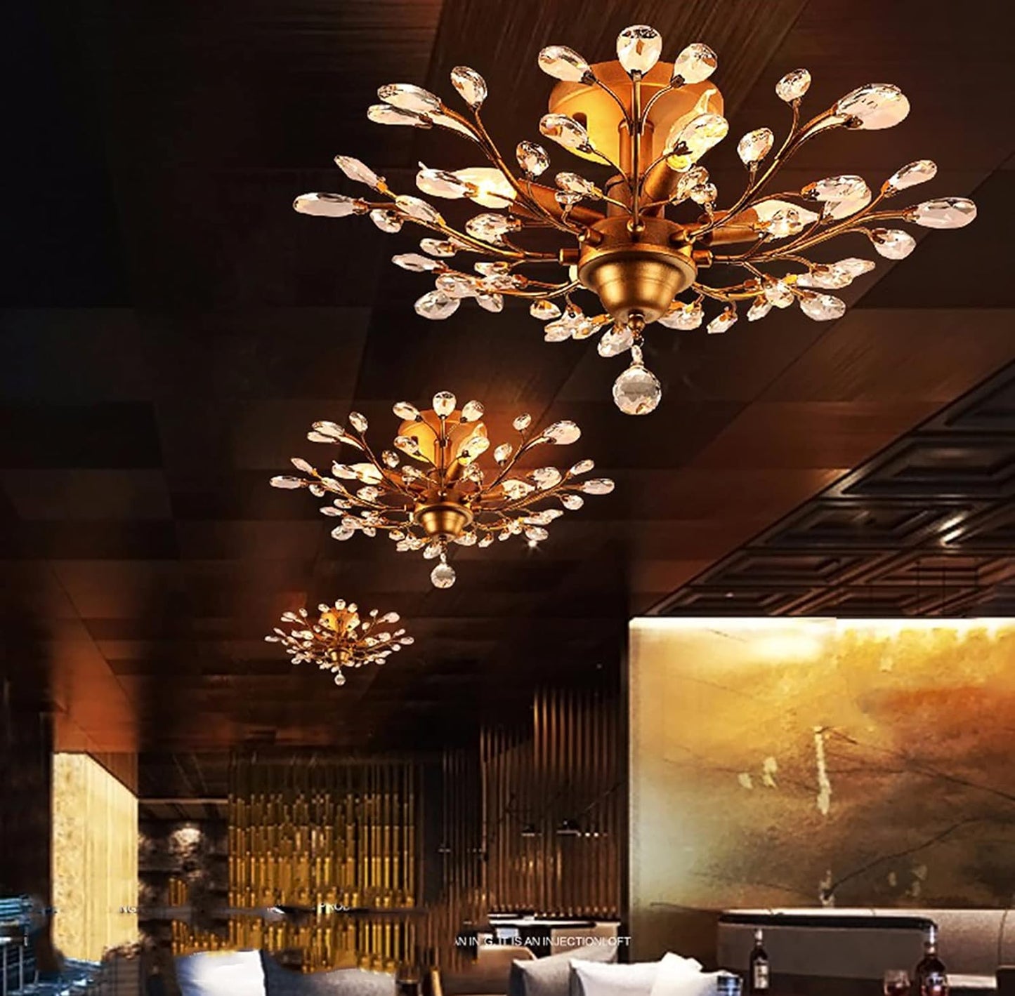 Ganeed Crystal Chandeliers,K9 Crystal Ceiling Light,Vintage Light Fixtures Pendant Lighting for Living Room Bedroom Restaurant Porch Hallway (4-Light,Golden)