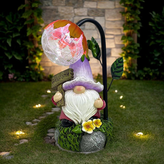 Garden Gnomes Outdoor Statue with Solar Lights Welcome Gnome Home Garden Decor Mom Gifts for Yard Patio Home Garden