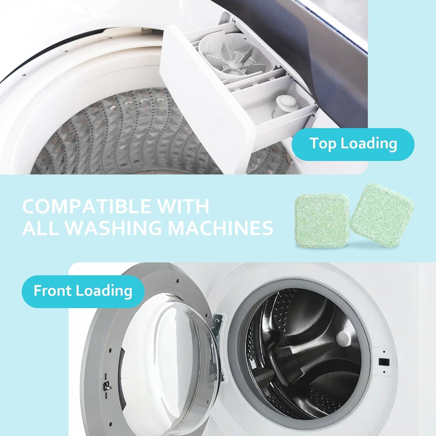 Washer Machine Cleaner Tablets-24Pack-12 Month Supply,Formulated for Pet Owners Washing Machine Cleaner,Compatible with HE,Easily pet hair remover for laundry.Top & Front Load Washer.Septic Safe.