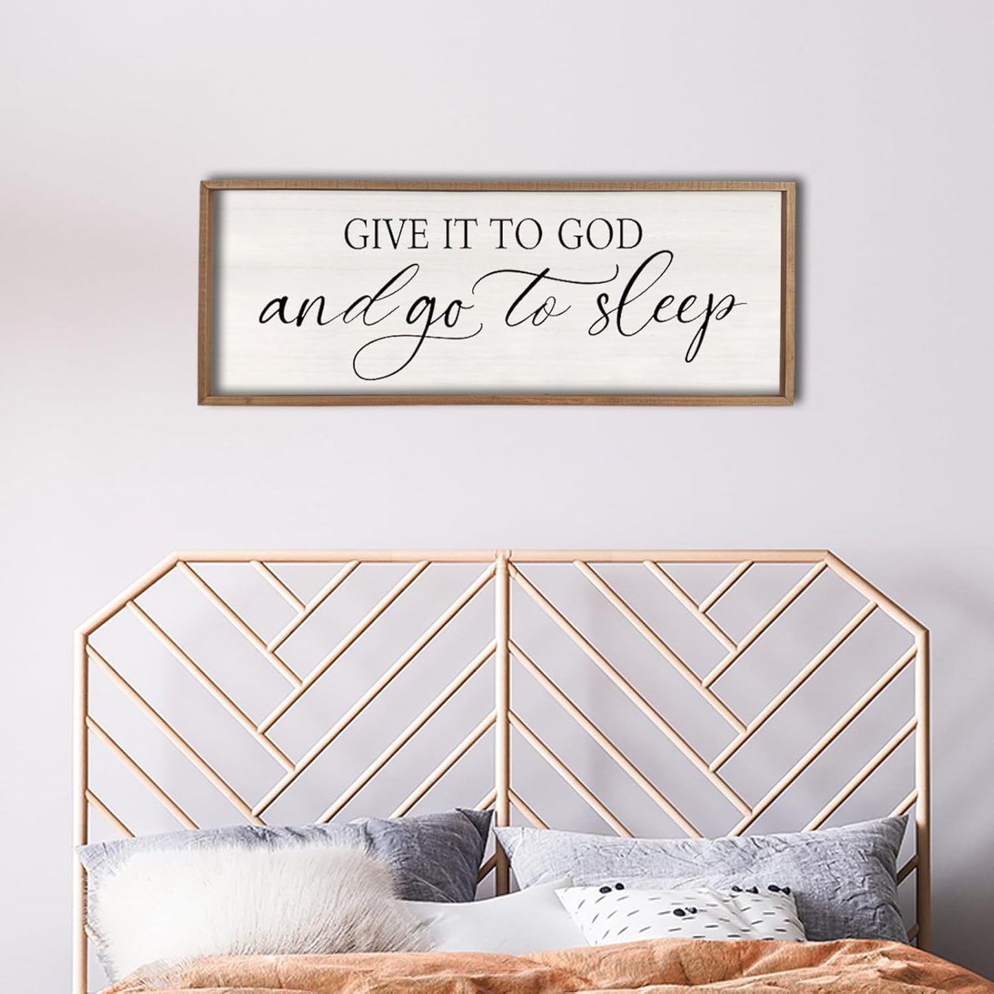 comurdyo Give It To God And Go to Sleep Sign 40''×15'' Master Bedroom Above Bed Wall Decor Wood Framed Couple Large Farmhouse Guest Room Rustic Simple Over Bedside Wall Art Hanging Decor (Wood)
