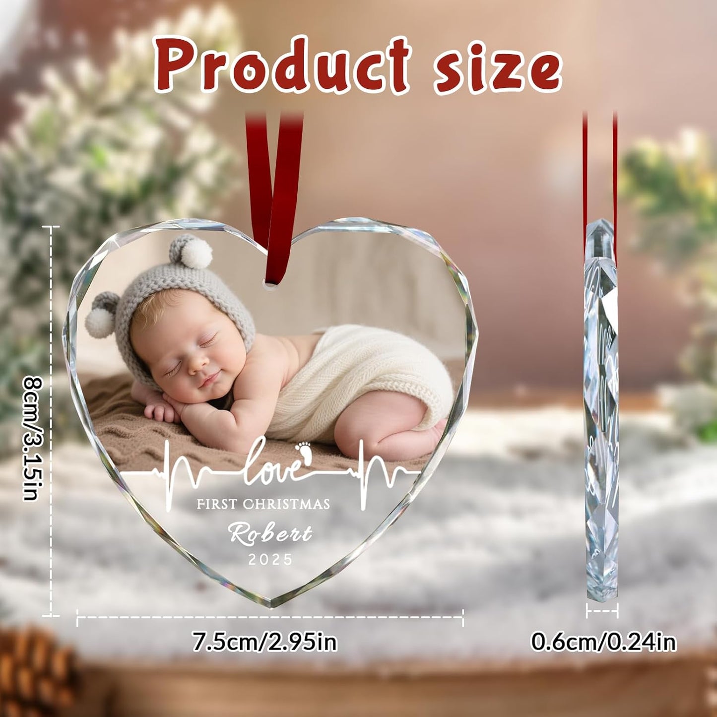 Custom Christmas Ornament Glass-Personalized Christmas Ornaments with Photo/Name/Date/Text,Wedding Christmas Birthday Baby Gifts (Color 4)