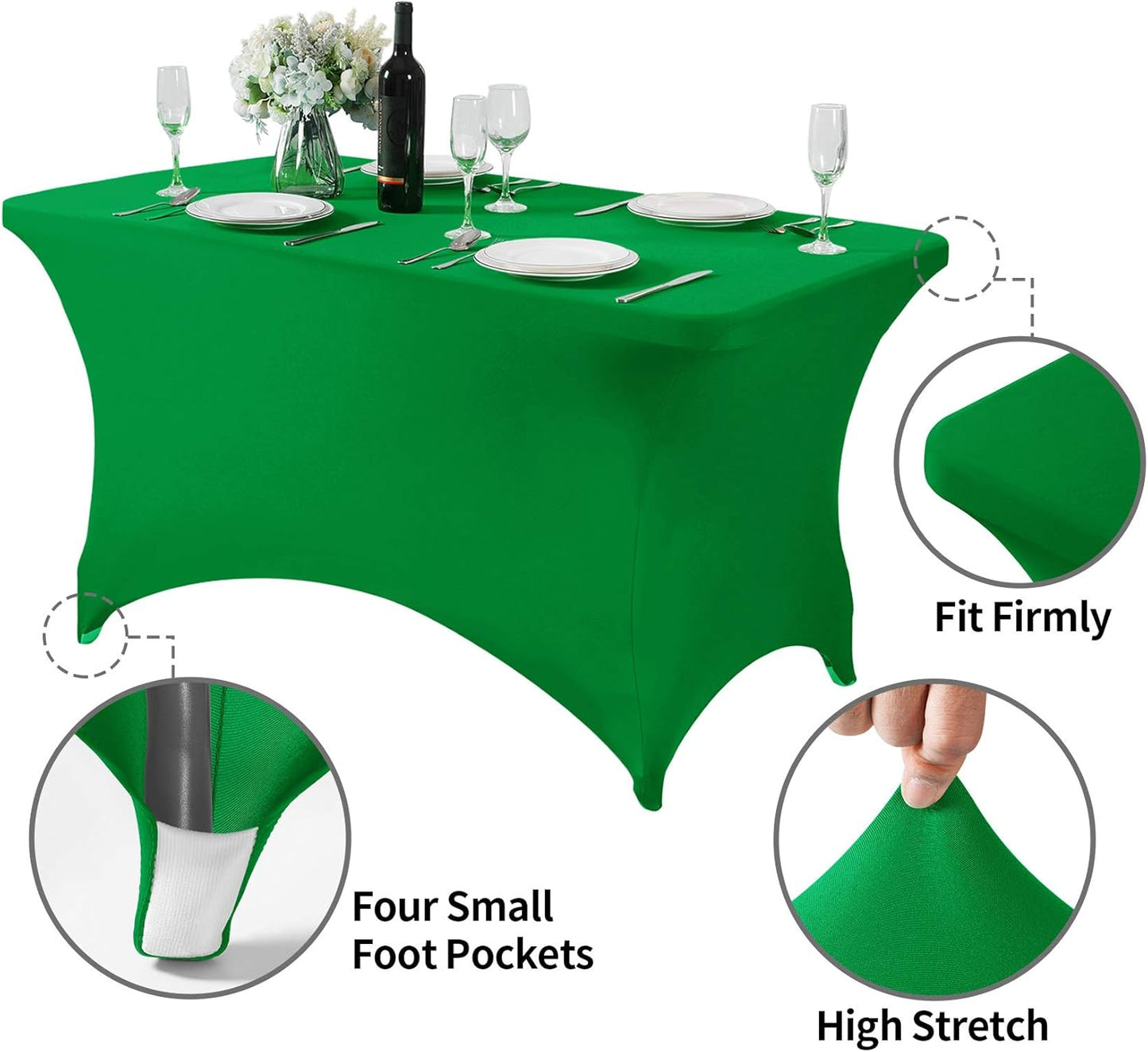 2Pack Spandex Table Cover for 4FT or 6ft or 8ft Table Universal Fitted Stretch Tablecloth for Party, Banquet, Wedding and Events-Emerald