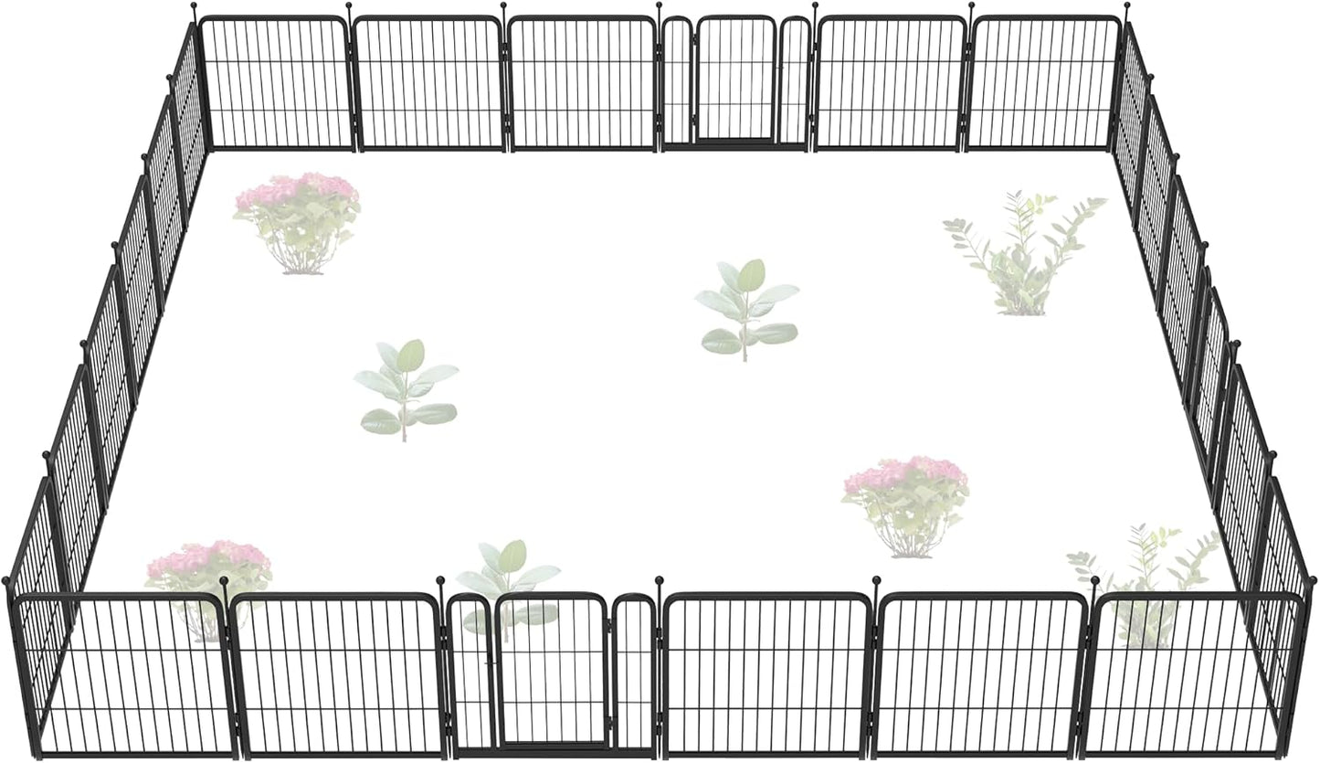 FXW Garden Fence Outdoor for The Yard – 24in(H) x 44.4ft(L) Heavy Duty Metal Animal Barrier for Dog and Rabbit, Decorative Dog Fence, 24 Panels, Black