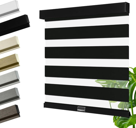 Cordless Zebra Blinds for Windows, Blackout Interior Blinds,Easy to Install,UV Protection,for Offices and Home,Custom Roller Shades, Solid Black, 77" W x 48" H