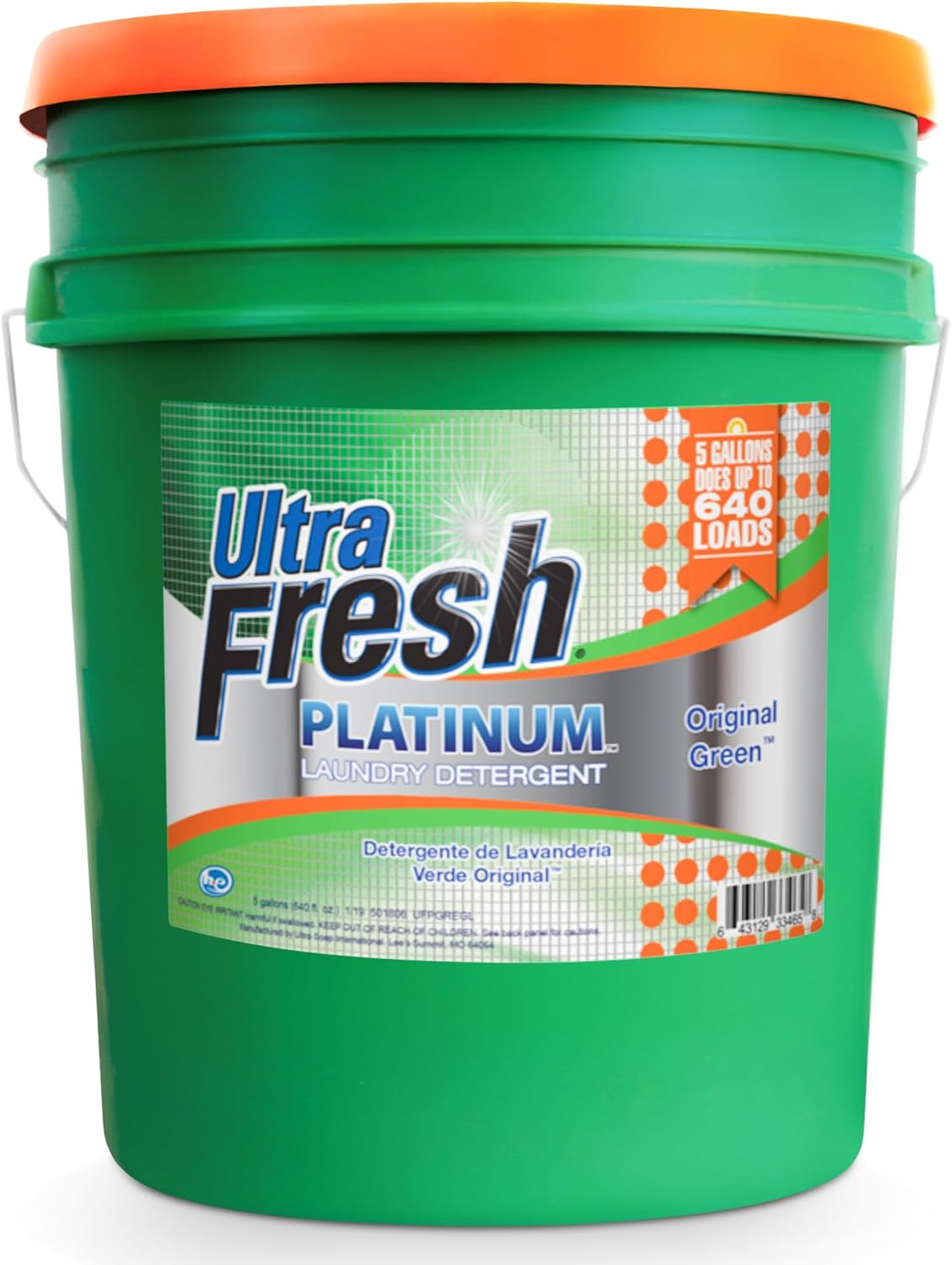 Ultra Fresh 5 Gallon Liquid Laundry Detergent Washing Soap for All Machine Types, 3X Platinum, Up to 640 Loads, Original Green