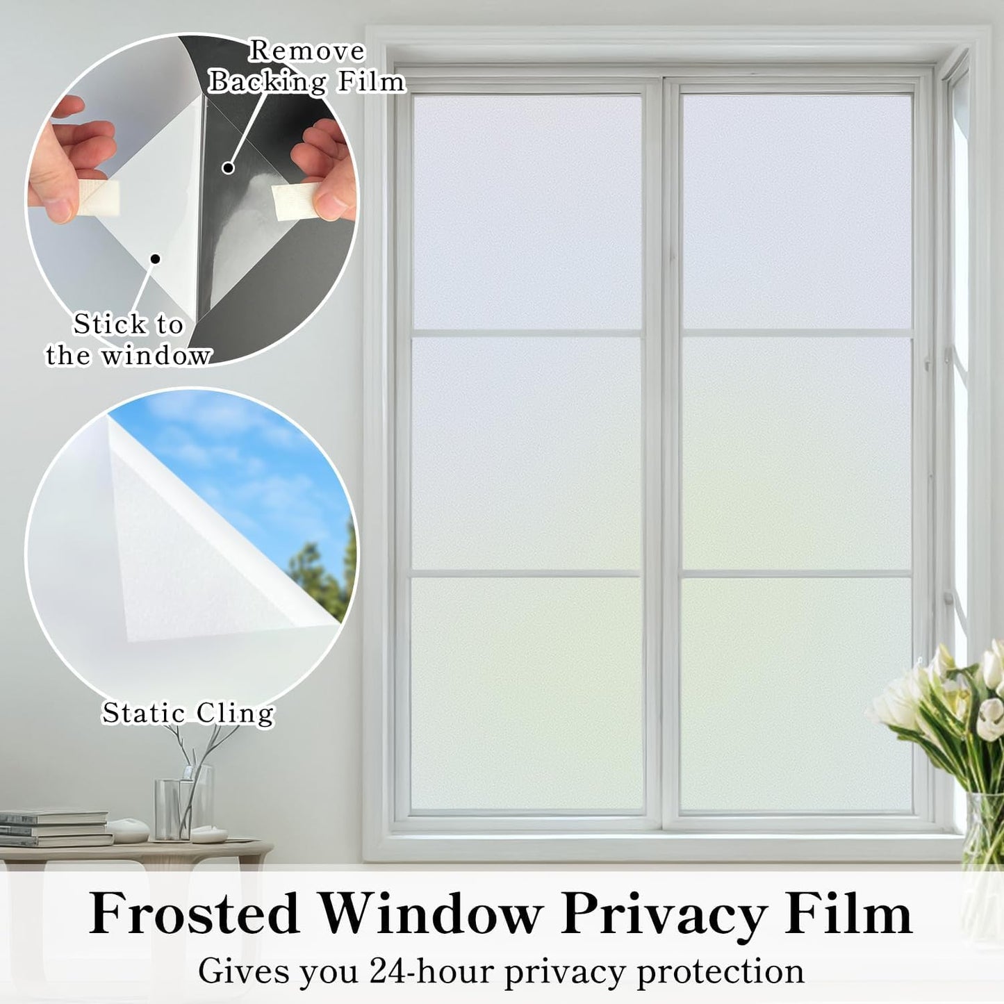 DUOFIRE Privacy Window Film Frosted Glass Film Matte White Static Cling Glass Film No Glue Anti-UV Window Sticker Non Adhesive for Privacy Office Meeting Room Bathroom Living Room DS001W 11.8x47in