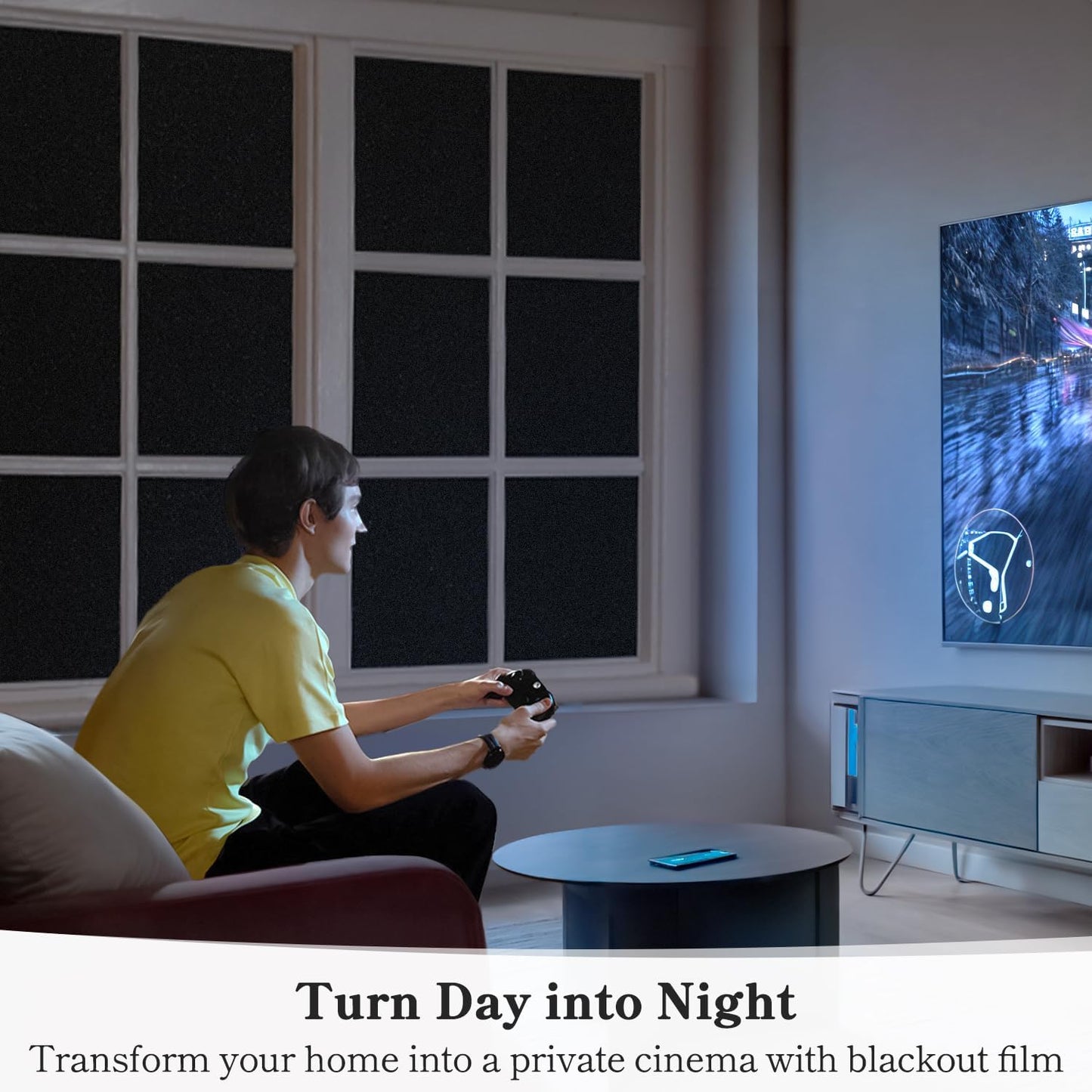 DUOFIRE Blackout Window Film Completely Light Blocking Privacy Window Film Room Darkening Frosted Tint Films for Day Sleep, Non Adhesive Static Cling Films DT-C009 (23.6 x 157.5 Inch)