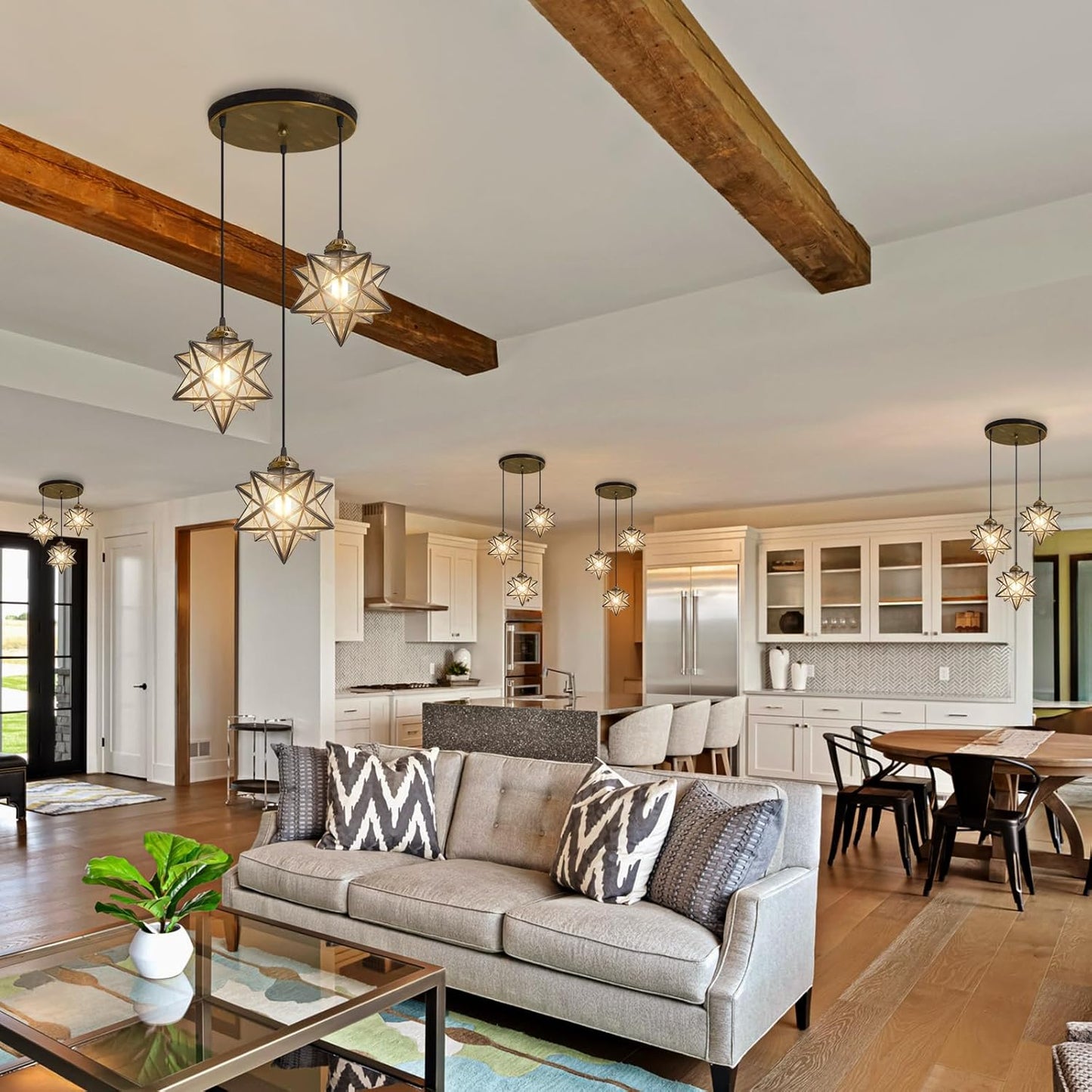 Glass Glam Chandelier Star Pendants Light Fixture Modern Elegant Ceiling Hanging Lights Included LED Warm Light Bulbs Oiled Bronze