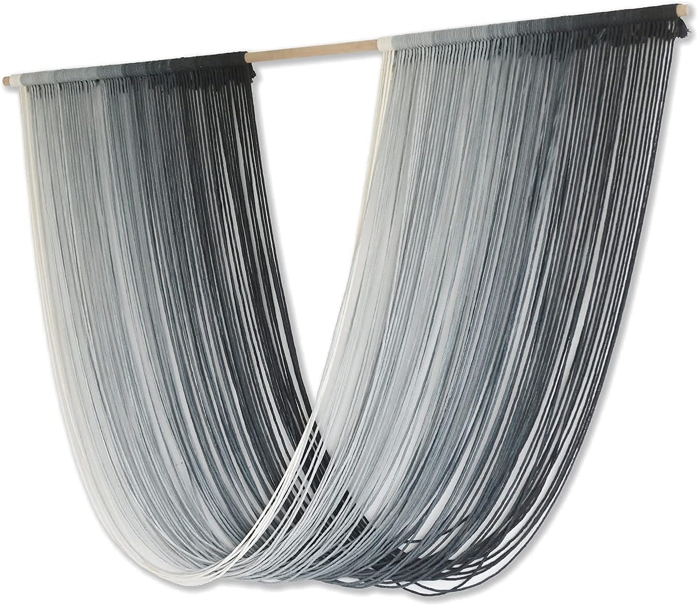 Flber Macrame Wall Hanging Large-Scale Dip-Dye Blue Bohemian Yarn Tapestry Home Room Wall Decor 57" Wx 35" L