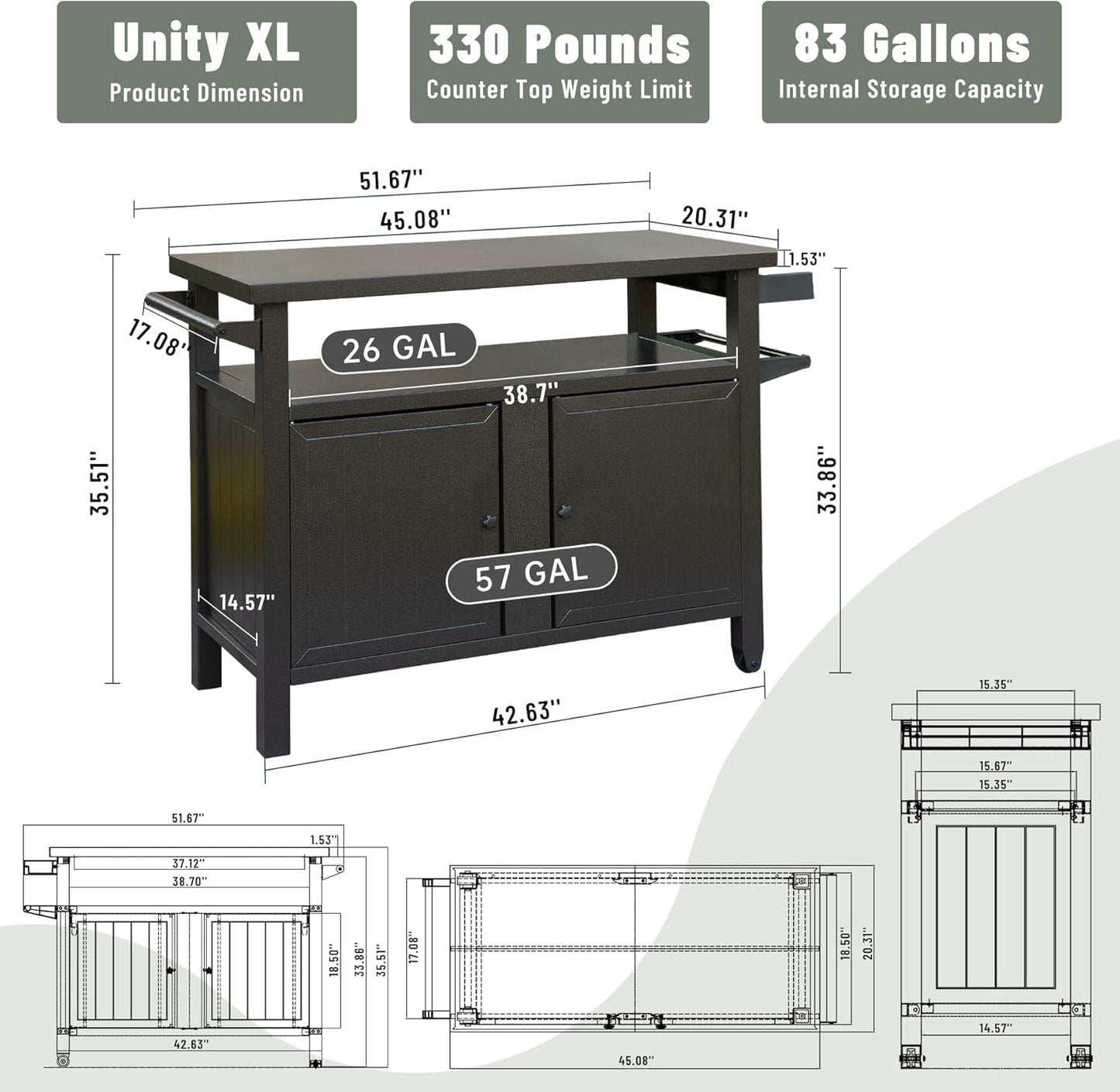 Domi Grill Carts Outdoor Storage Cabinet with Wheels, Metal Outdoor Grill Kitchen Table Dining Cooking Prep BBQ Table for Patio, Kitchen Island, Home Party, Bar (Brown)