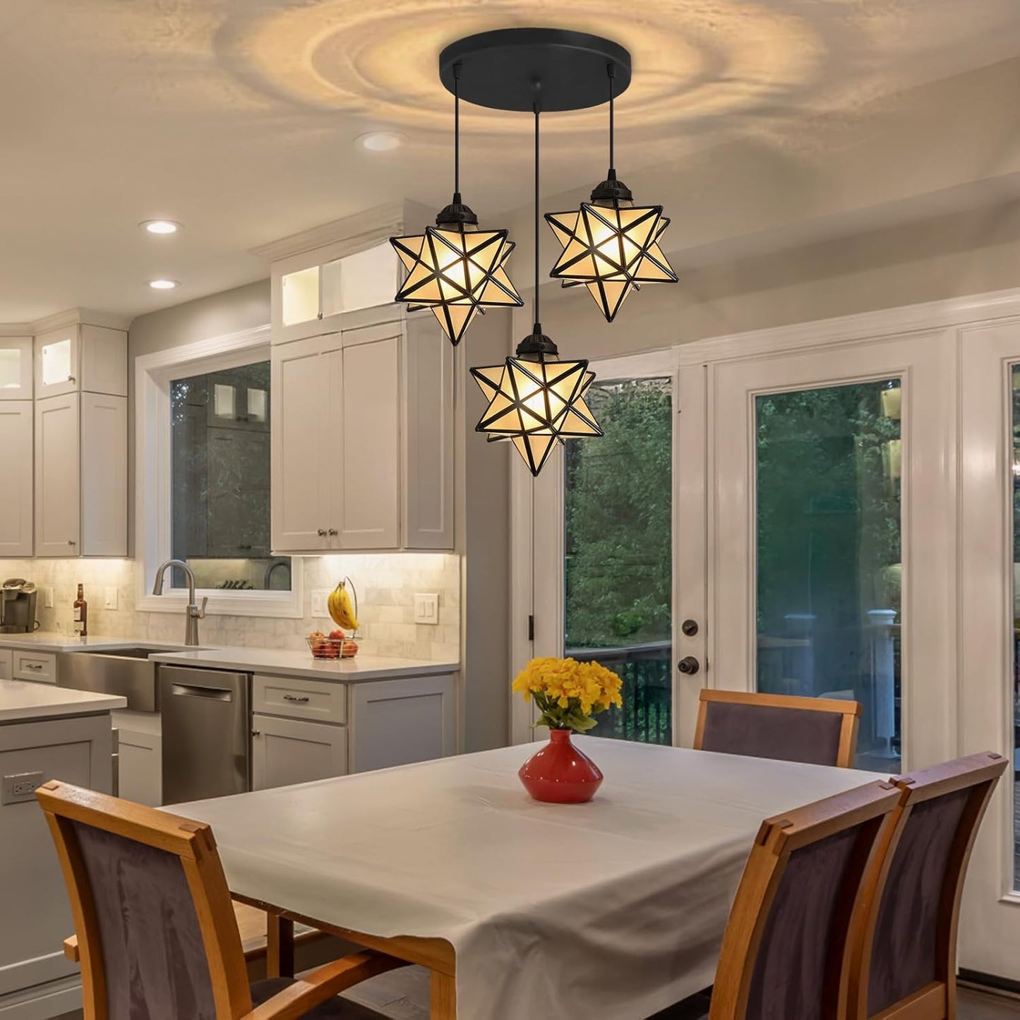 Frosted White Glass Dining Room Chandelier Farmhouse Pendant Lights for Kitchen Island Light Fixture Modern Chandeliers with Warm Light Bulbs Black