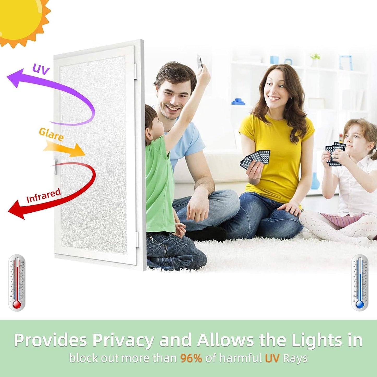 DUOFIRE Privacy Window Film Natural Frosted Glass Film Static Cling Glass Film No Glue Anti-UV Window Sticker Non Adhesive for Privacy Office Meeting Room Bathroom Living Room 11.8in. x 47in. S001