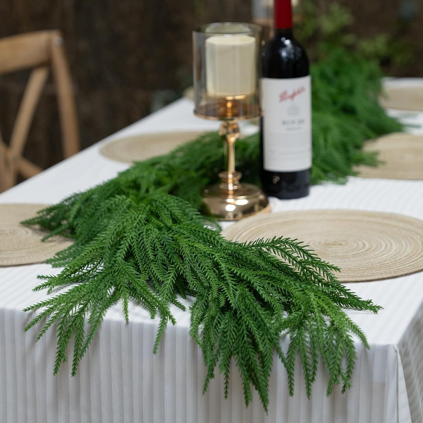 2Pcs 6FT Artificial Norfolk Pine Garlands, Real Touch Winter Christmas Pine Tree Wreath, Green Artificial Greenery Garland for Christmas Holiday Seasonal Indoor Home Decor Mantle