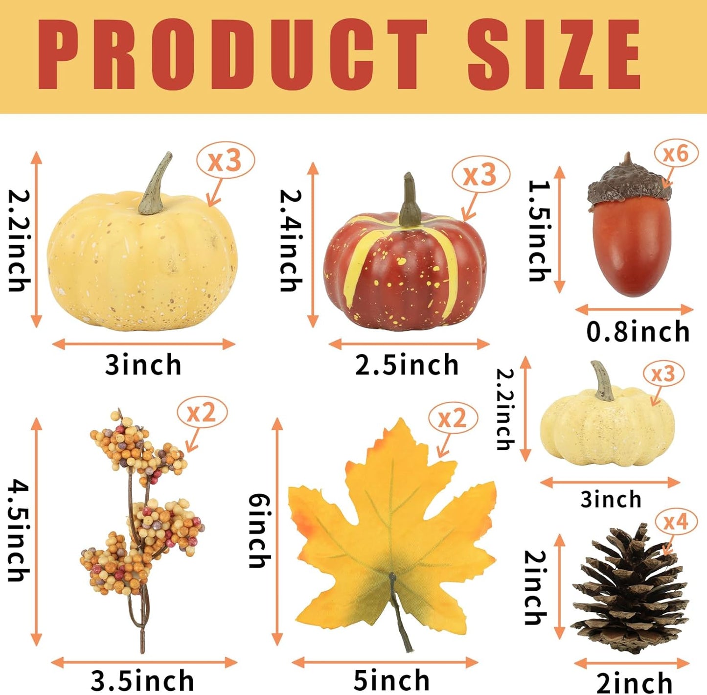 23Pcs Fake Pumpkins Fall Thanksgiving Decorations,Plastic Pumpkins with Acorns,Maple Leaves,Pine cones,Berries, Artificial Mini Pumpkin Decorating Harvest Home Decor Centerpiece Table Decorations