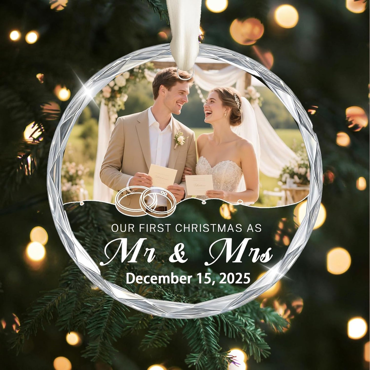 First Christmas Ornament 2025, Personalized Christmas Photo Crystal Glass Ornaments with Name or Date, Personalized Christmas Tree Decor Gifts for Family, Pet, Baby,or Newlyweds