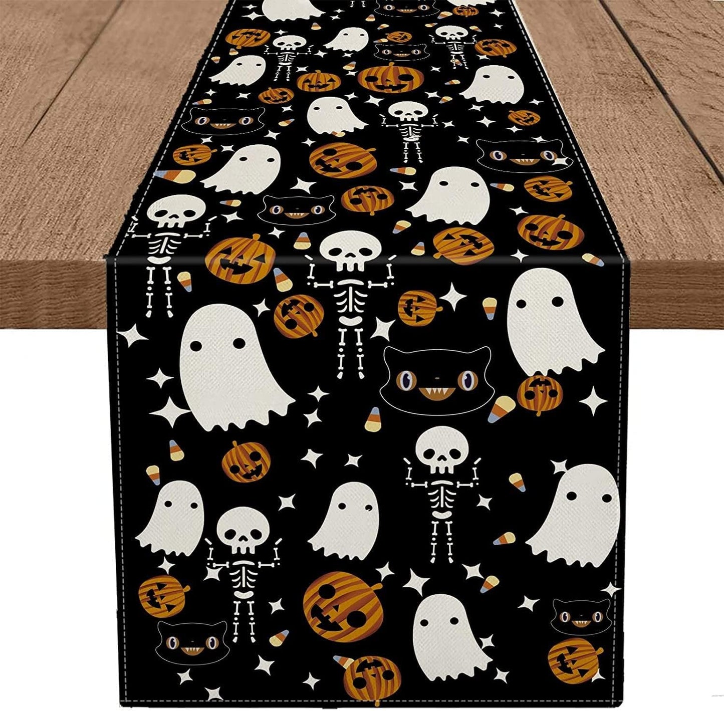 GAGEC Halloween Table Runner Black Cat Pumpkins Seasonal Kitchen Dining Table Home Outdoor Party Decorations (13'' x 60'')