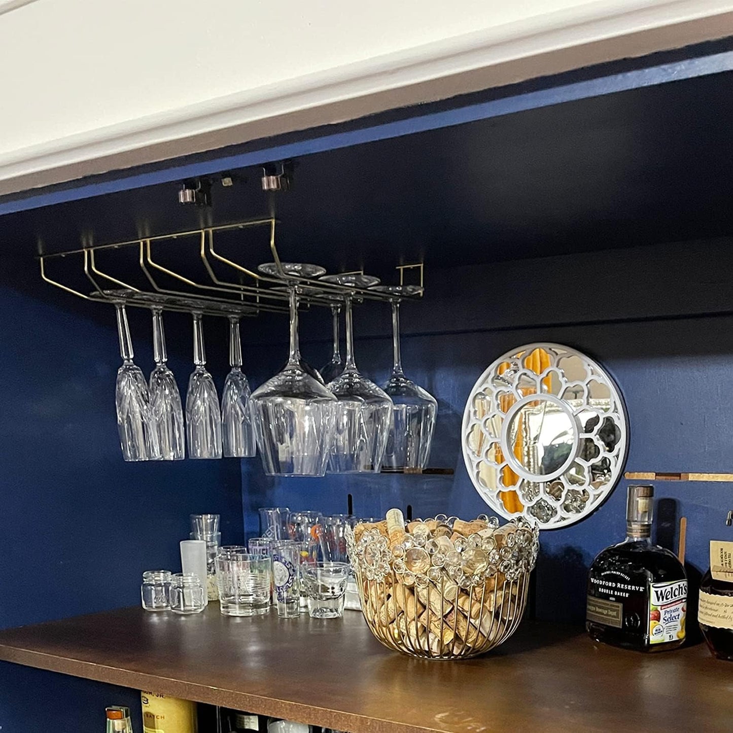 14-Inch Wine Glass Rack, Under Cabinet Wine Glass Holder Stainless Steel Chrome Finish Stemware Rack - Hanging Stemware Holder for Cabinet Kitchen Bar, Set of 2