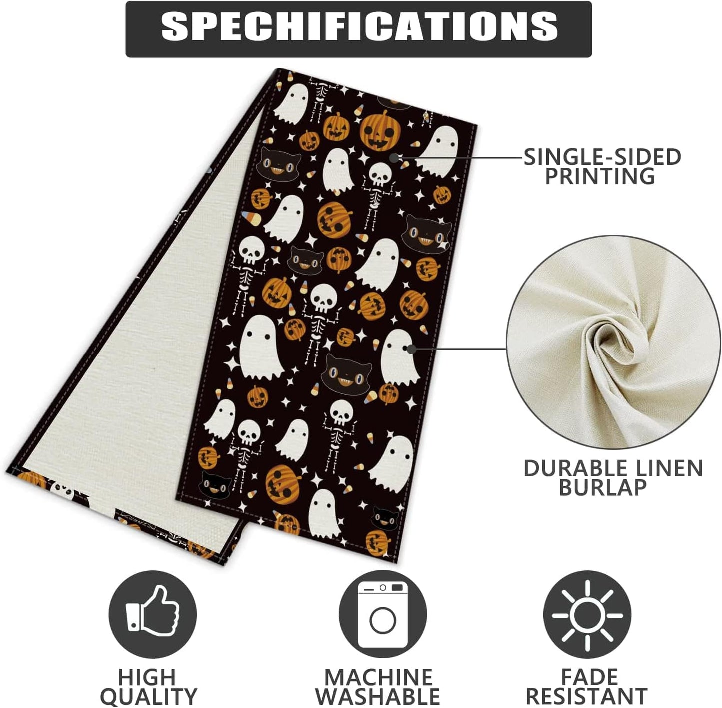 GAGEC Halloween Table Runner Black Cat Pumpkins Seasonal Kitchen Dining Table Home Outdoor Party Decorations (13'' x 36'')